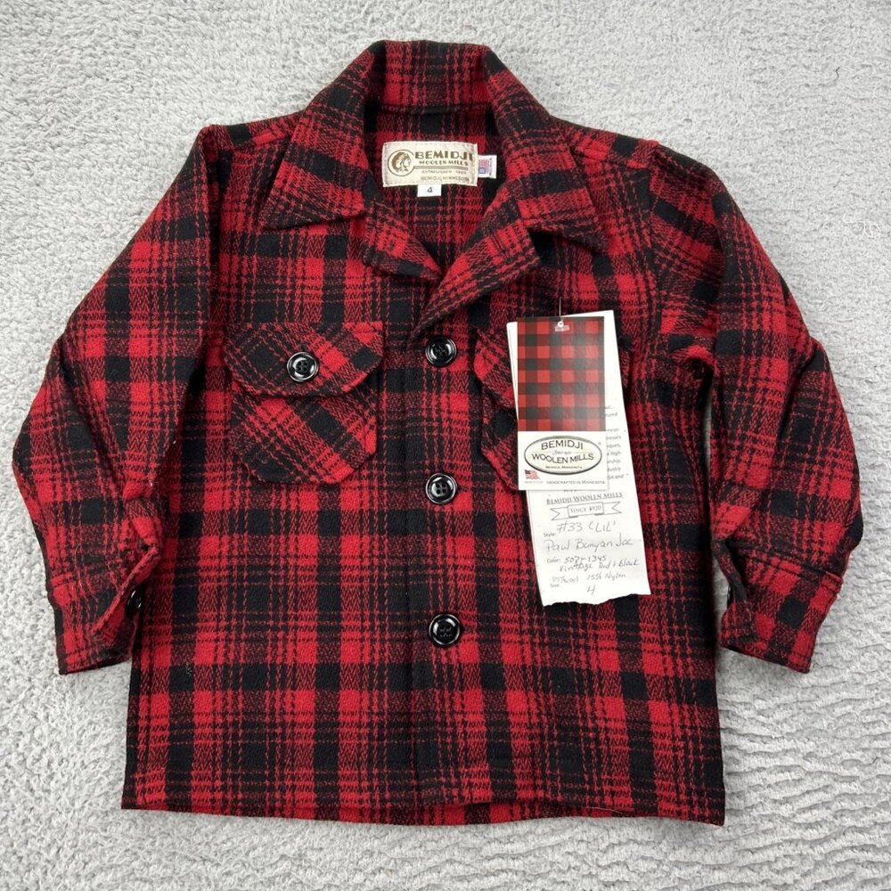 Bemidji Woolen Mills Paul Bunyan Jacket Buffalo Plaid Size 4 Kids Red